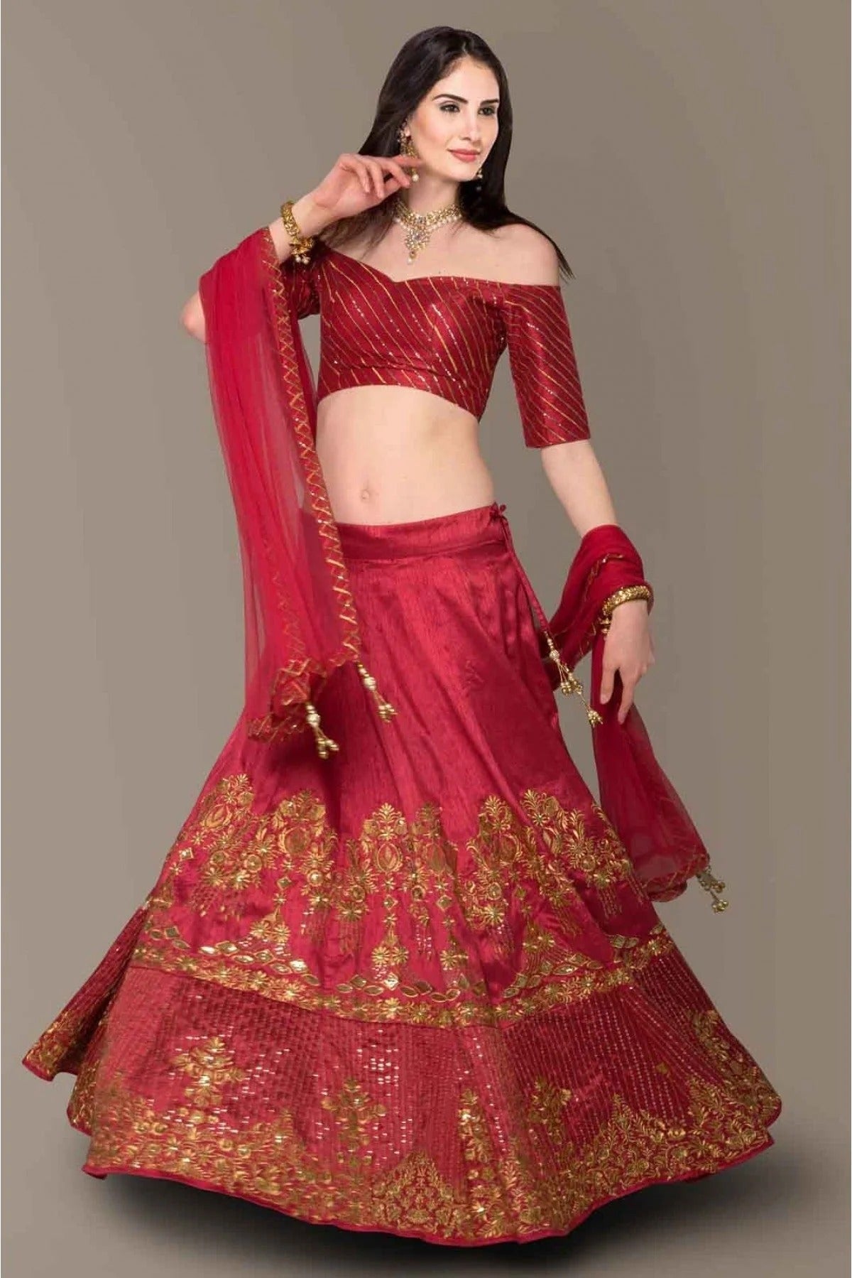 Red Colour Banglory Silk Lehenga Choli LC1010042