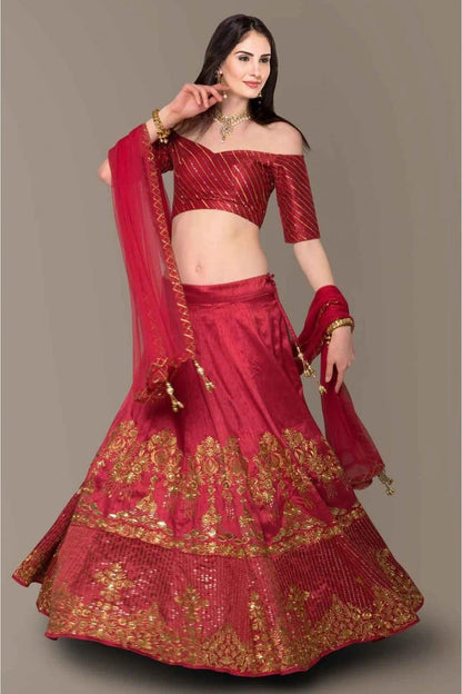 Red Colour Banglory Silk Lehenga Choli LC1010042