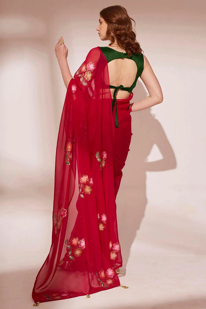 Red Colour Blooming Organza Saree SD1110434 A