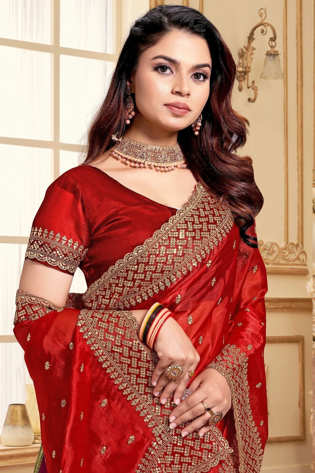 Red Colour Burberry Silk Designer Saree SD1121840 A