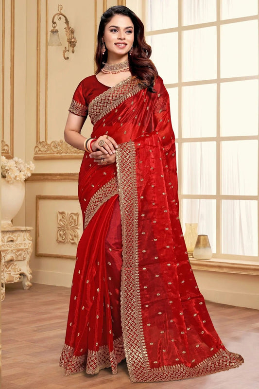 Red Colour Burberry Silk Designer Saree SD1121840