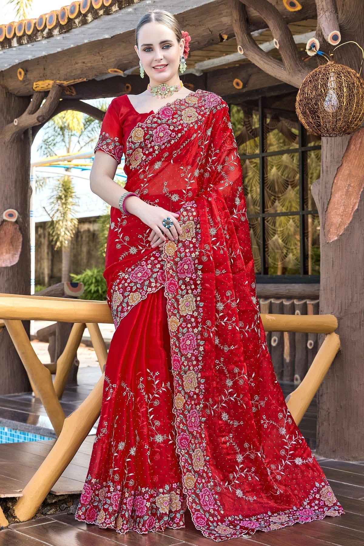 Red Colour Burberry Silk Designer Saree SD1121848