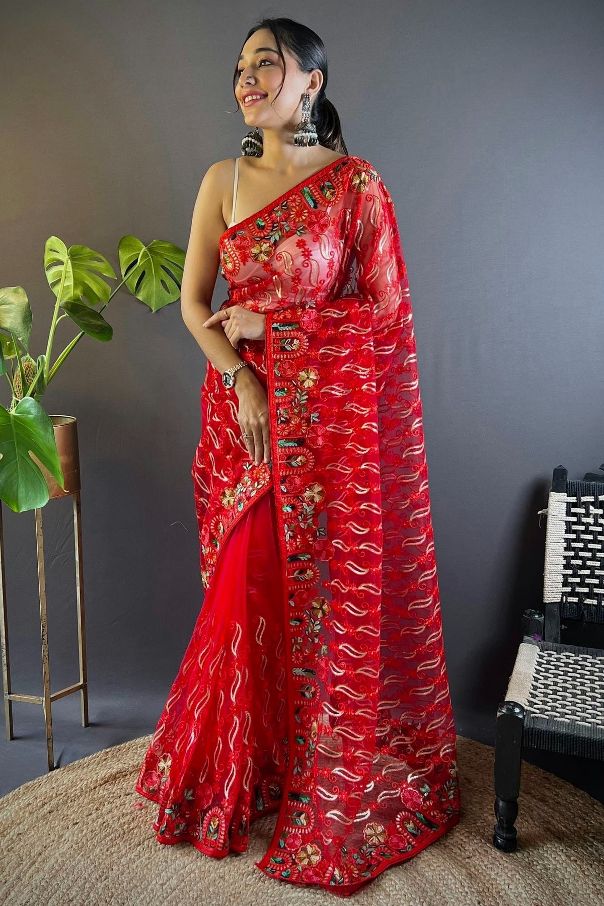 Red Colour Butterfly Net Designer Saree SD1111887