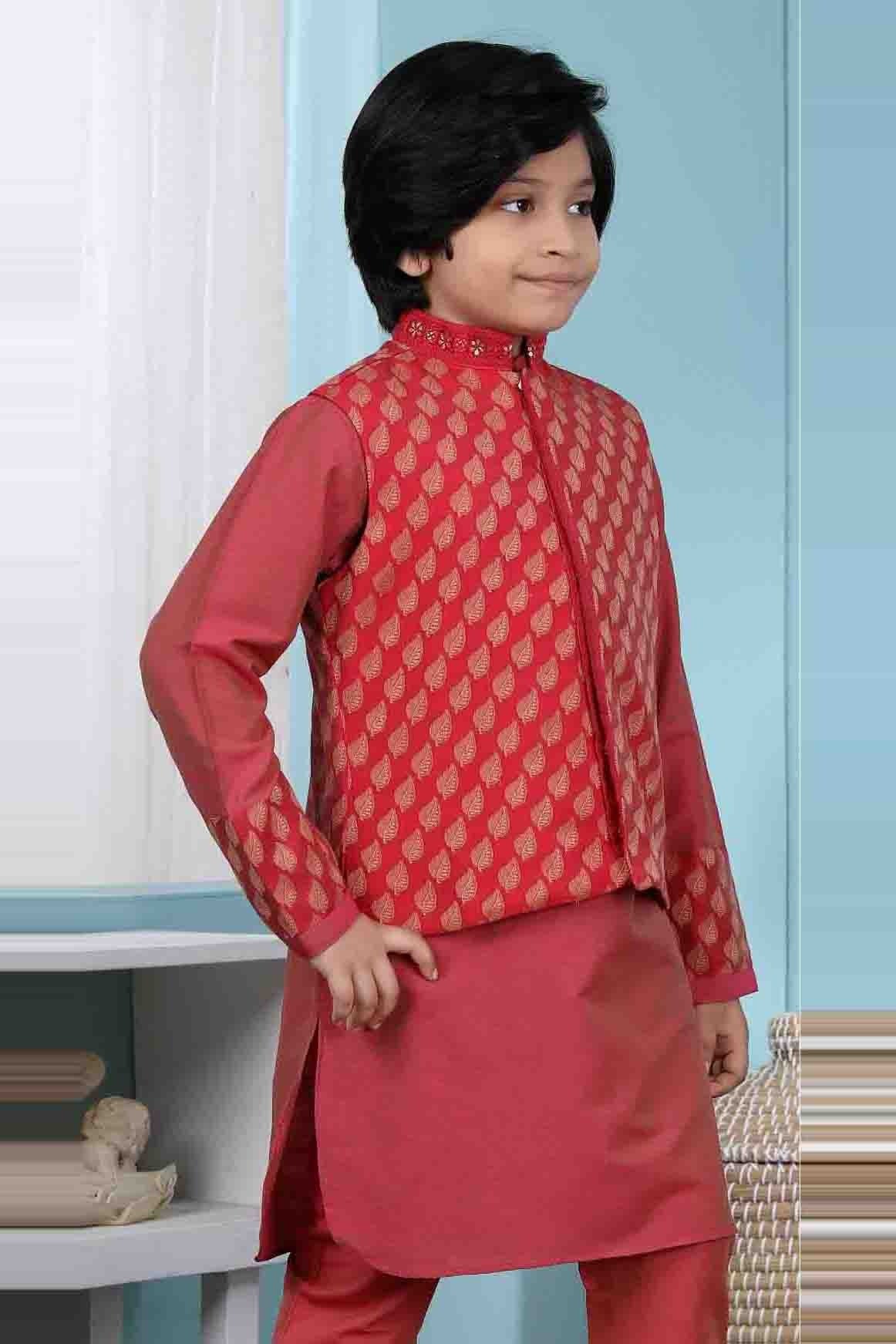 Red Colour Chanderi Silk Jacket BW1070123 B
