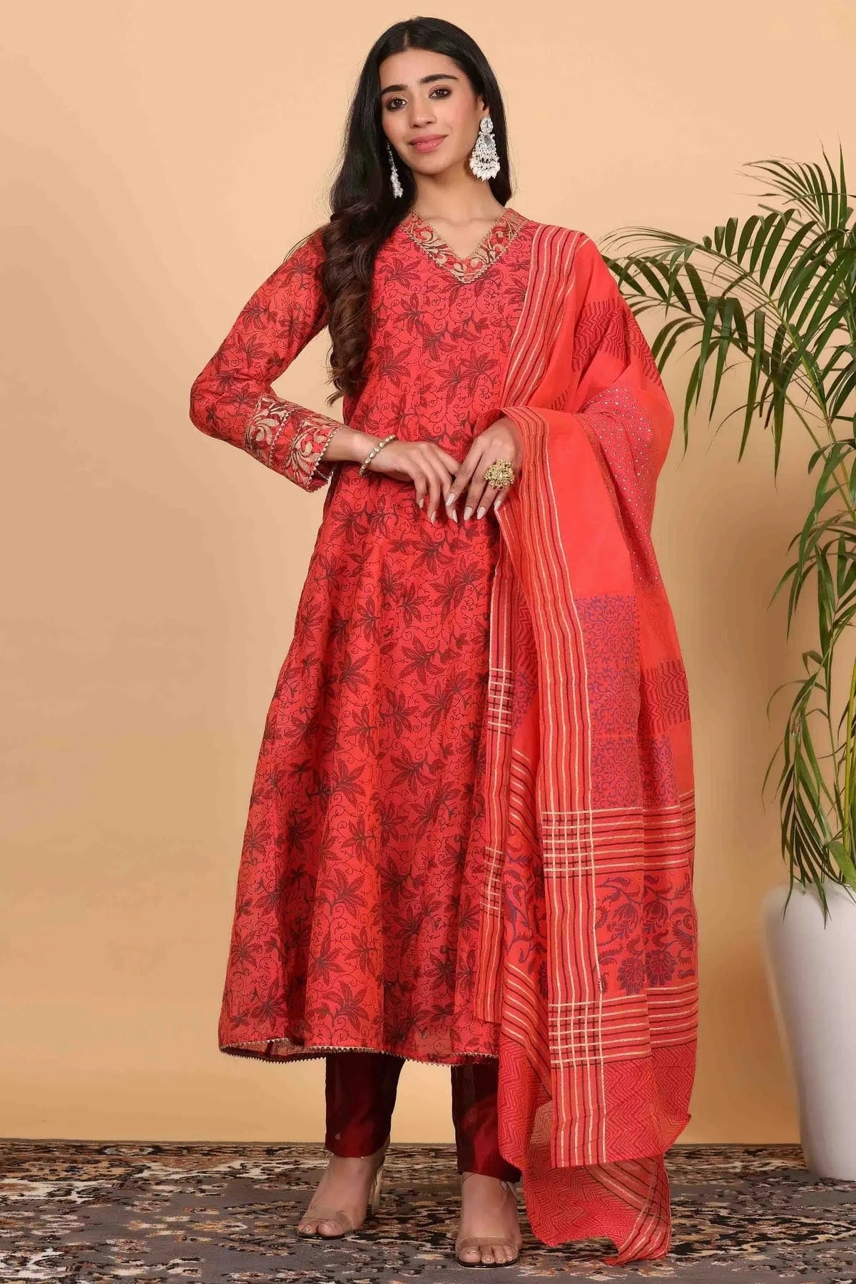 Red Colour Chanderi Stitched Suit SS1112916