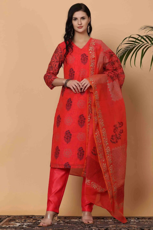 Red Colour Chanderi Stitched Suit SS1112917