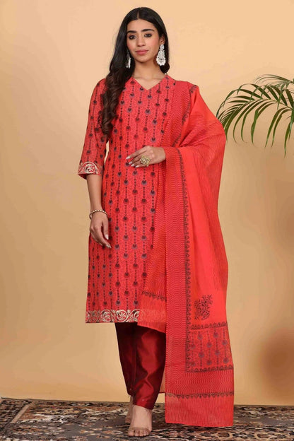 Red Colour Chanderi Stitched Suit SS1112920