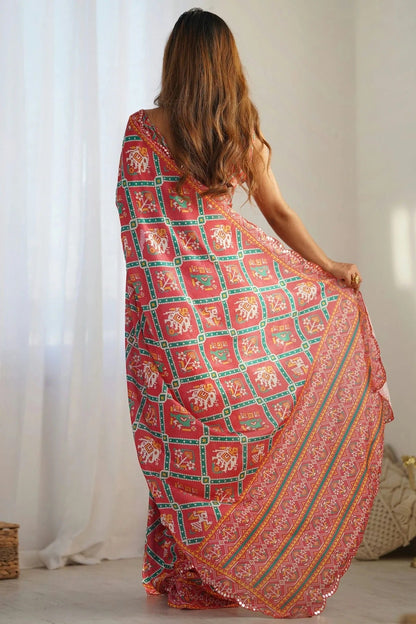 Red Colour Chinon Printed Saree SD1112072 A