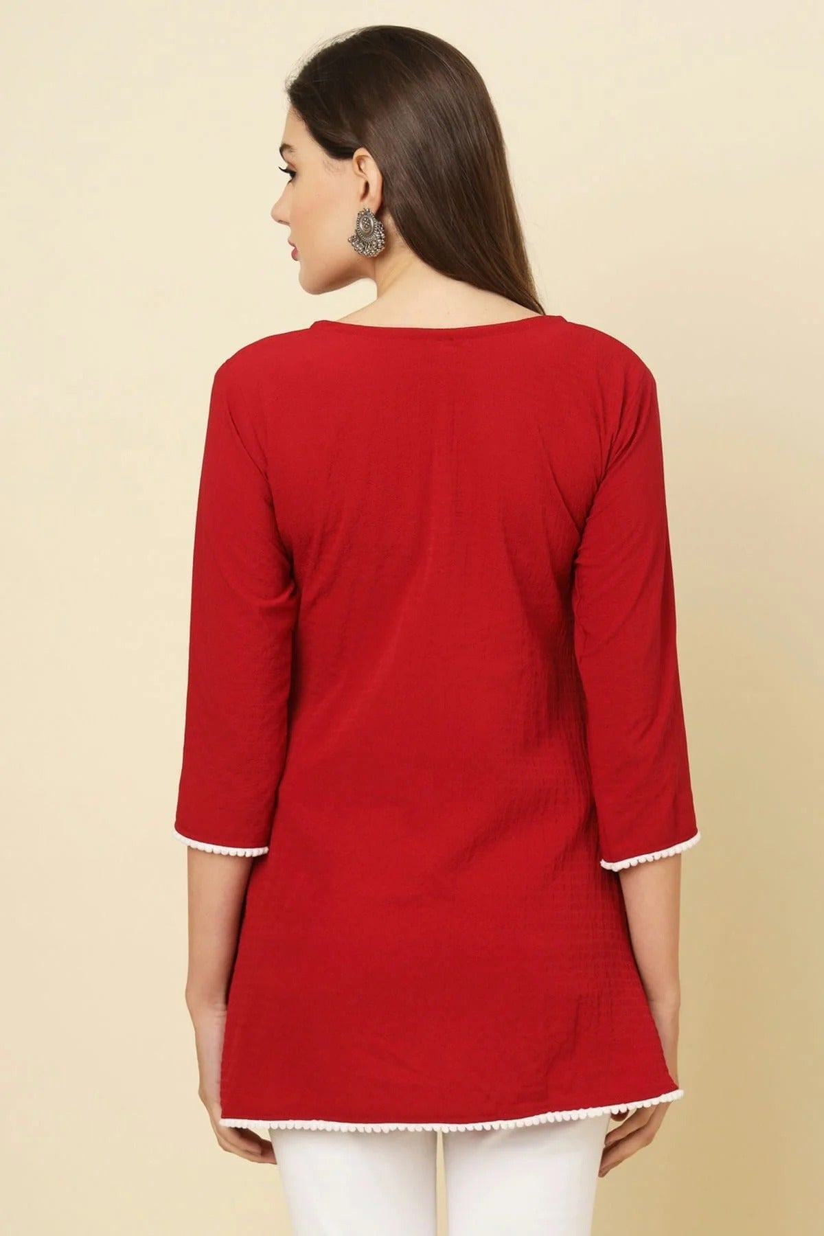 Red Colour Cotton Crush Solid Work Readymade Top TP1110732 A