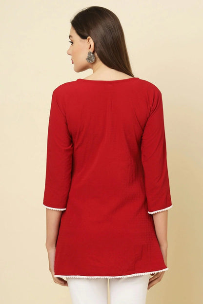Red Colour Cotton Crush Solid Work Readymade Top TP1110732 A