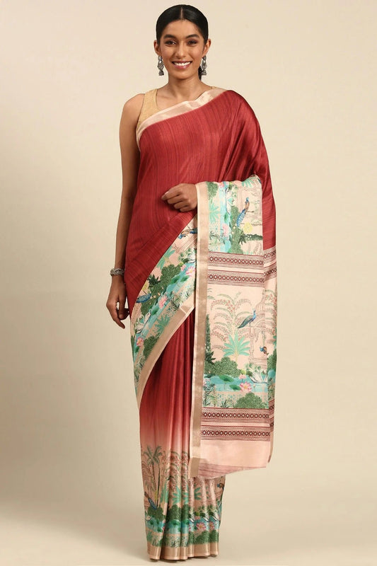 Red Colour Cotton Digital Printed Printed Saree SD1102854