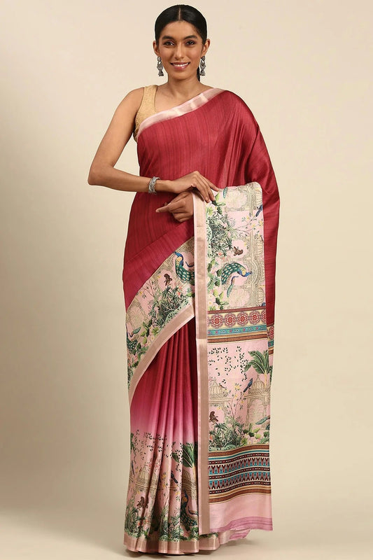 Red Colour Cotton Digital Printed Printed Saree SD1102858