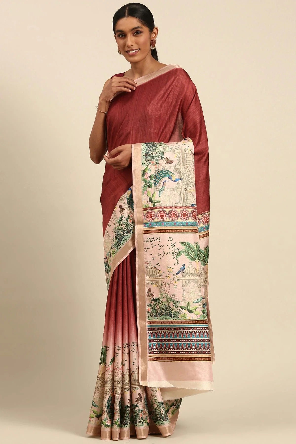 Red Colour Cotton Digital Printed Printed Saree SD1102862