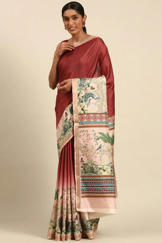 Red Colour Cotton Digital Printed Printed Saree SD1102862