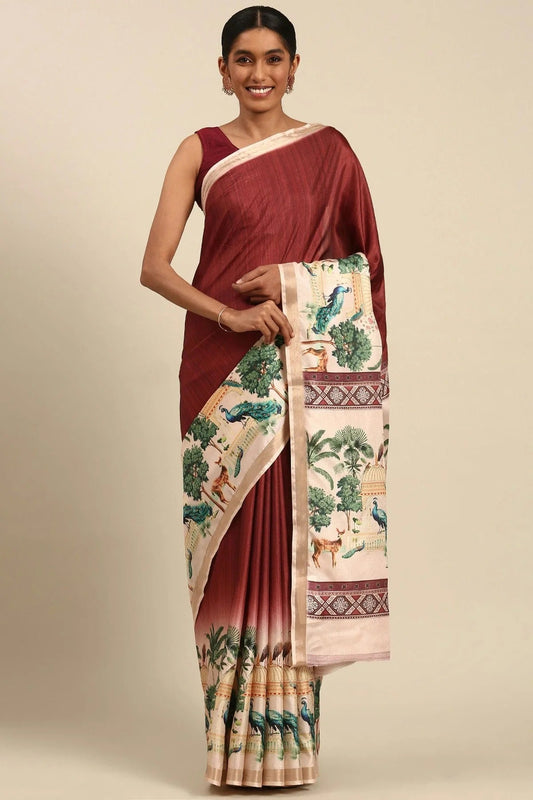 Red Colour Cotton Digital Printed Printed Saree SD1102866