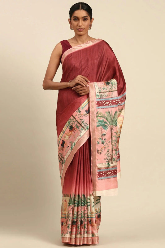 Red Colour Cotton Digital Printed Printed Saree SD1102872