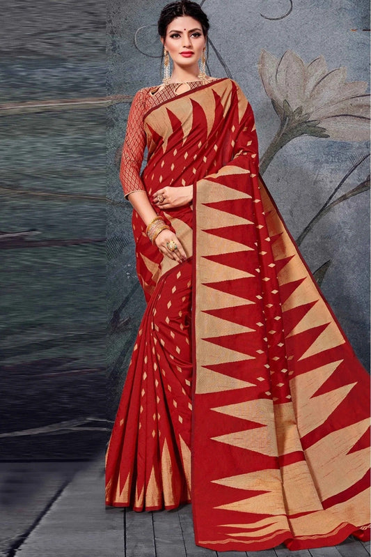 Red Colour Cotton Handloom Woven Saree SD1100145