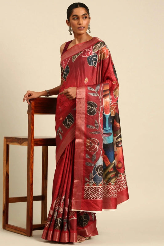 Red Colour Cotton Printed Saree SD1102393