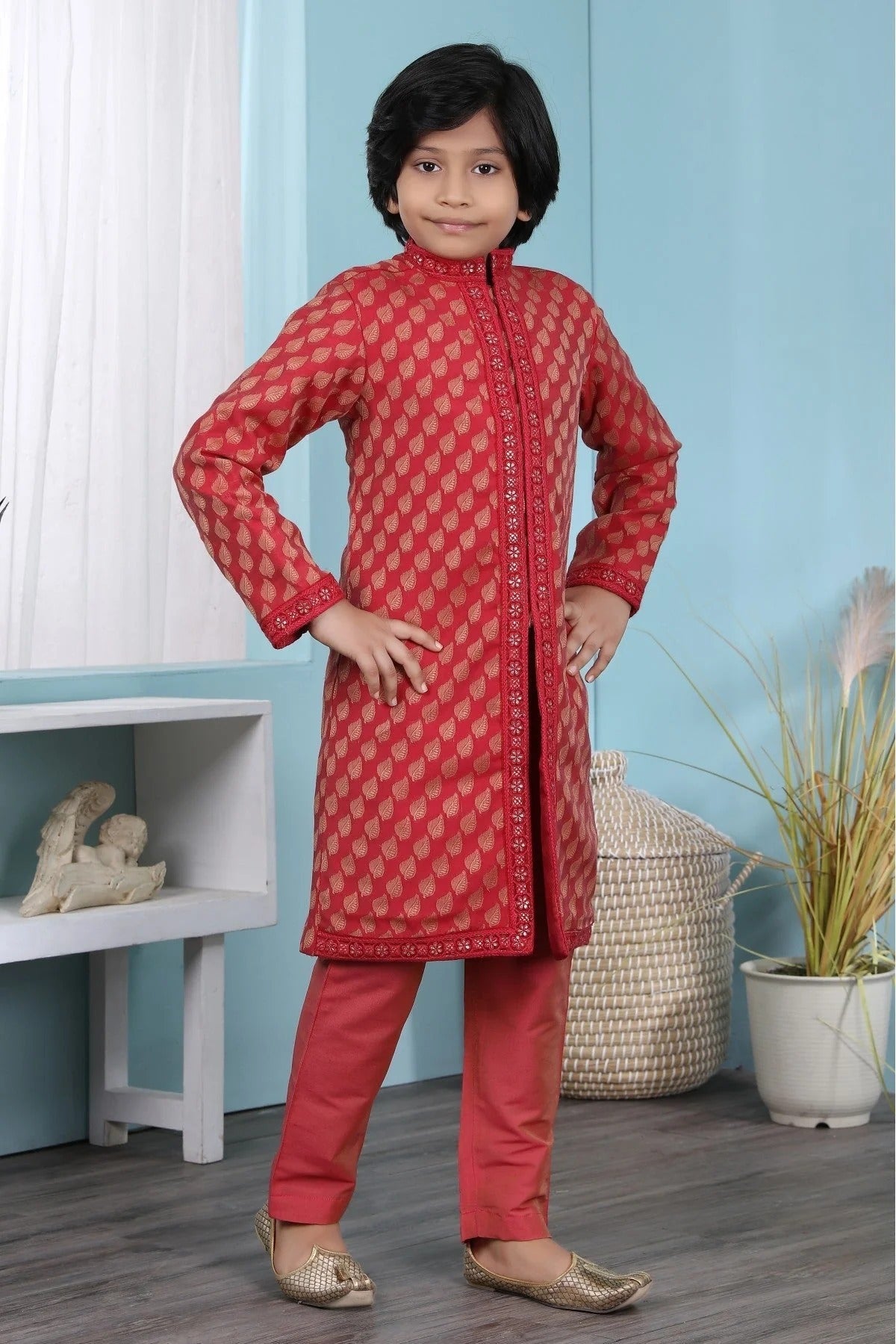 Red Colour Cotton Silk Kurta Pajama BW1070065 B