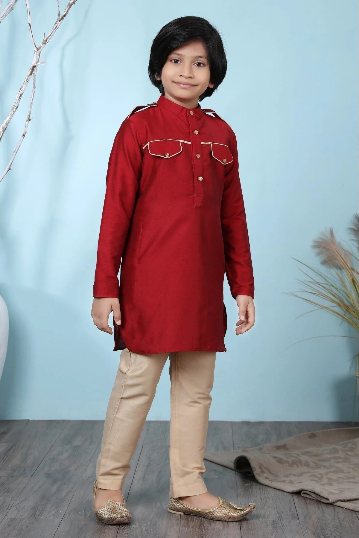 Red Colour Cotton Silk Kurta Pajama BW1070072 A