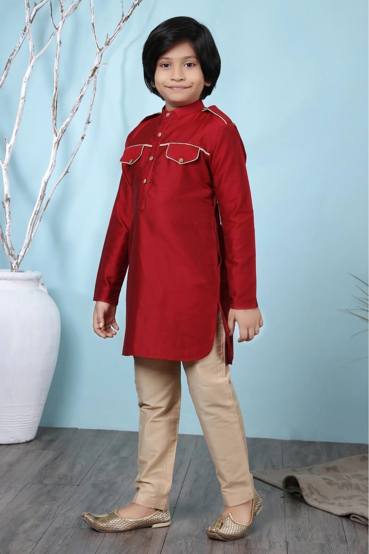 Red Colour Cotton Silk Kurta Pajama BW1070072 B
