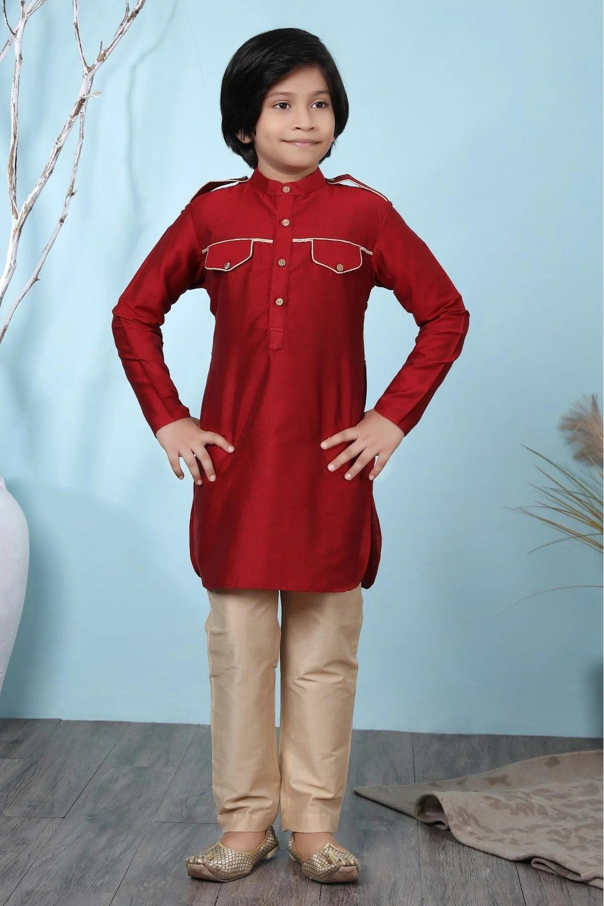 Red Colour Cotton Silk Kurta Pajama BW1070072