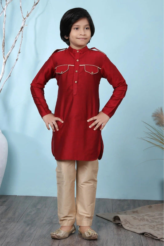 Red Colour Cotton Silk Kurta Pajama BW1070072