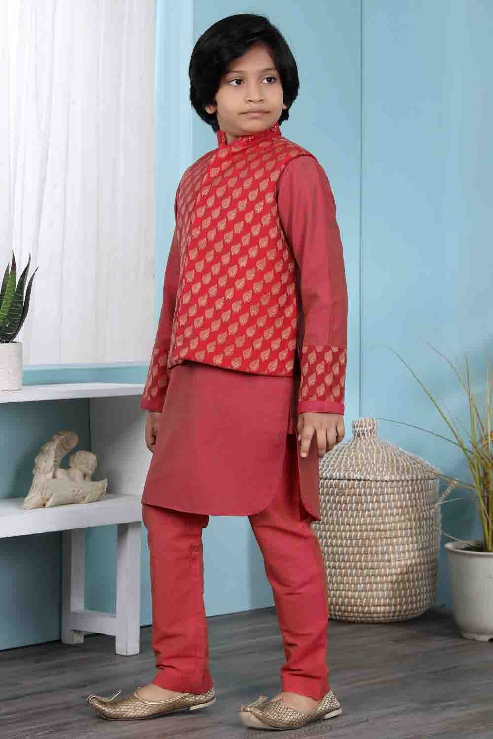Red Colour Cotton Silk Kurta Pajama With Jacket BW1070095 A