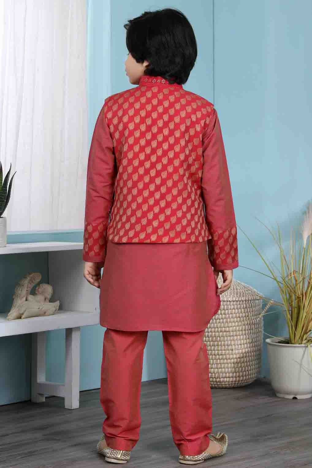 Red Colour Cotton Silk Kurta Pajama With Jacket BW1070095 C