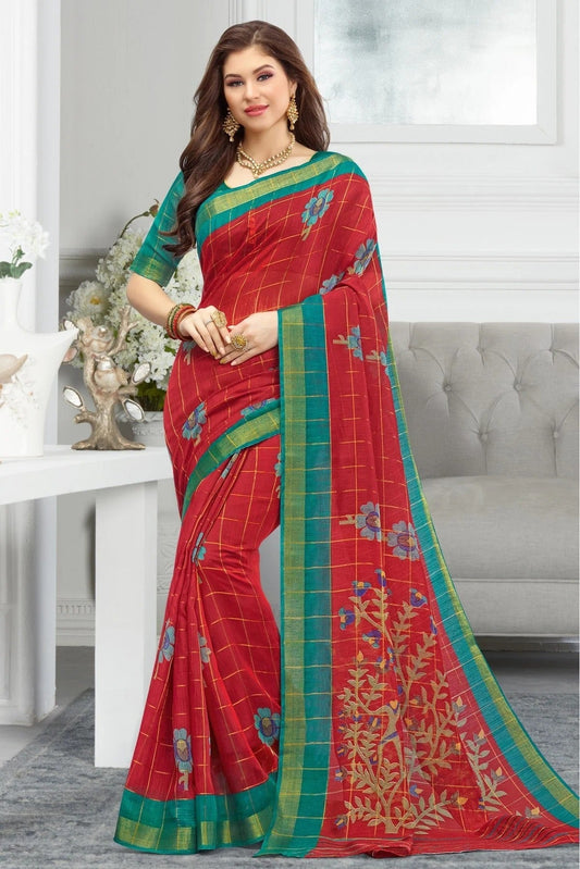 Red Colour Cotton Traditional Saree SD1100742
