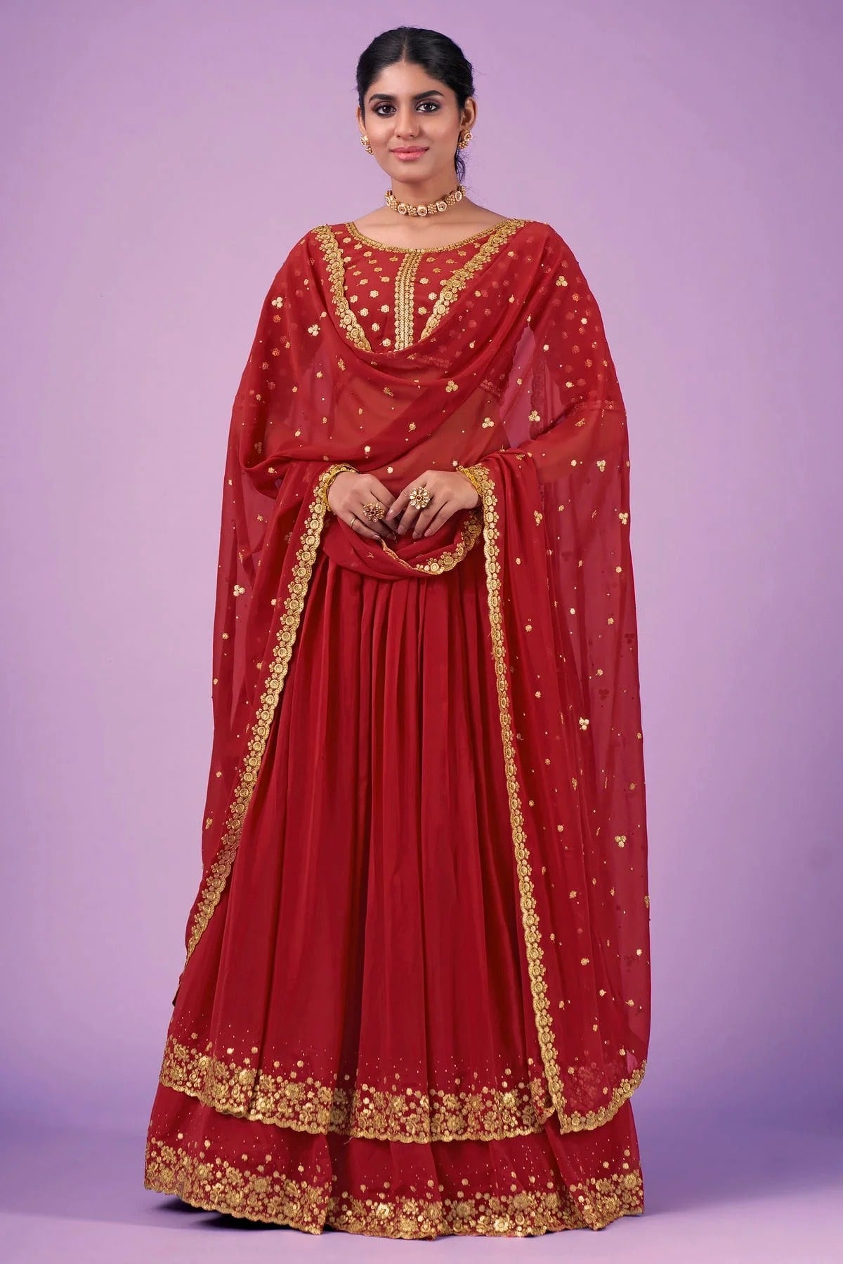 Red Colour Embroidery Georgette Lehenga Choli LD1080668