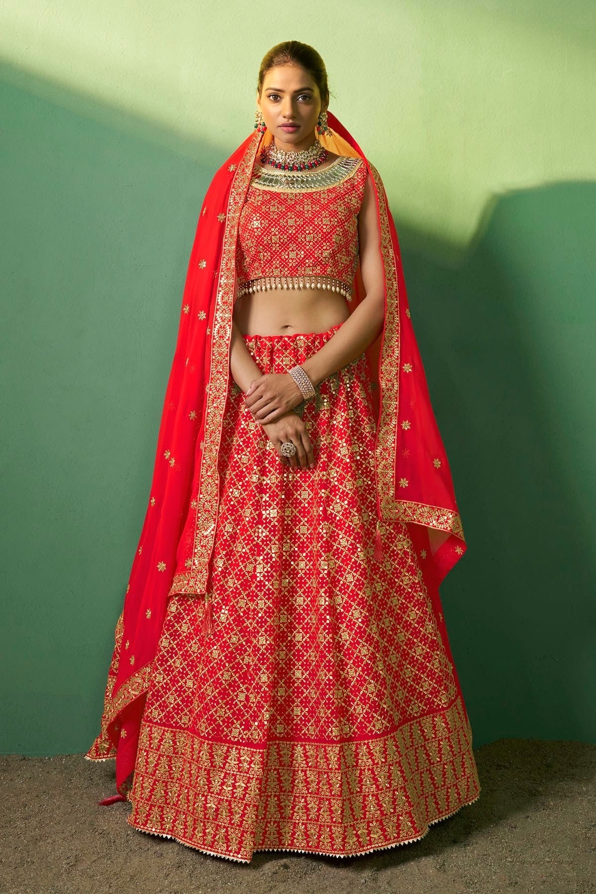 Red Colour Embroidery Georgette Lehenga Choli LD1080785