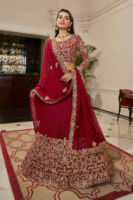 Red Colour Embroidery Georgette Lehenga Choli LD1080799