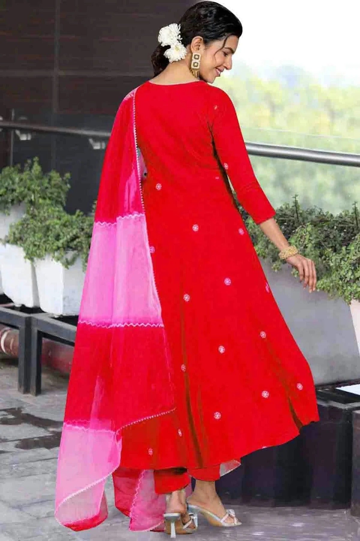 Red Colour Embroidery Viscose Anarkali Suit SS1113496 A