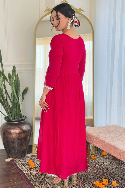 Red Colour Embroidery Viscose Stitched Suit SS1112452 A