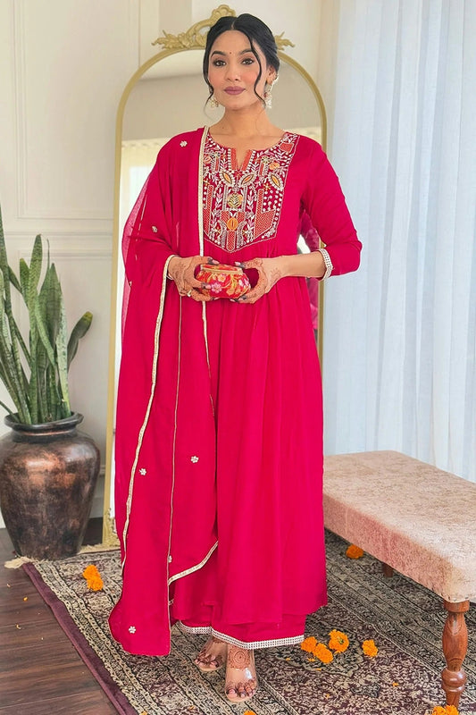 Red Colour Embroidery Viscose Stitched Suit SS1112452