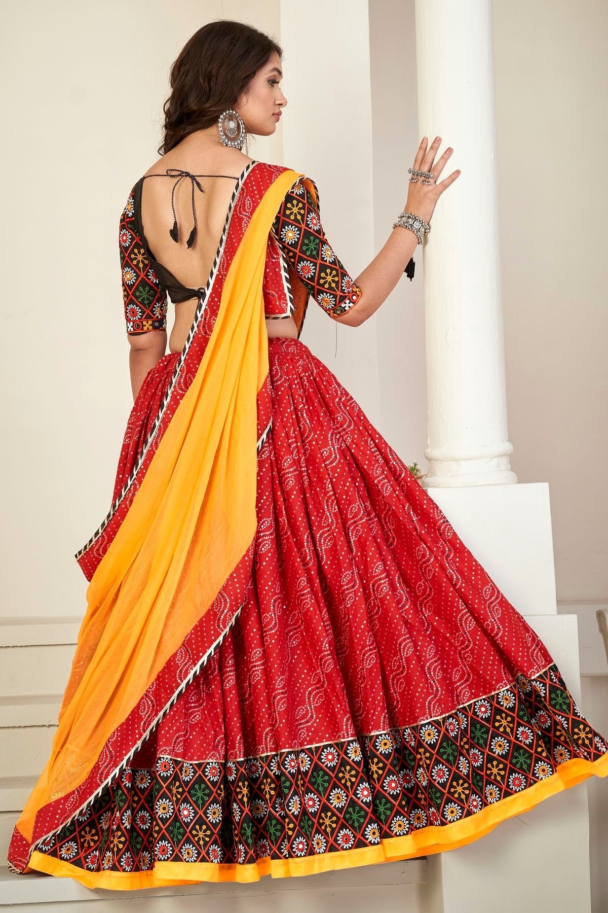 Red Colour Embroidery Work Cotton Silk Navratri Lehenga LD1170010 A