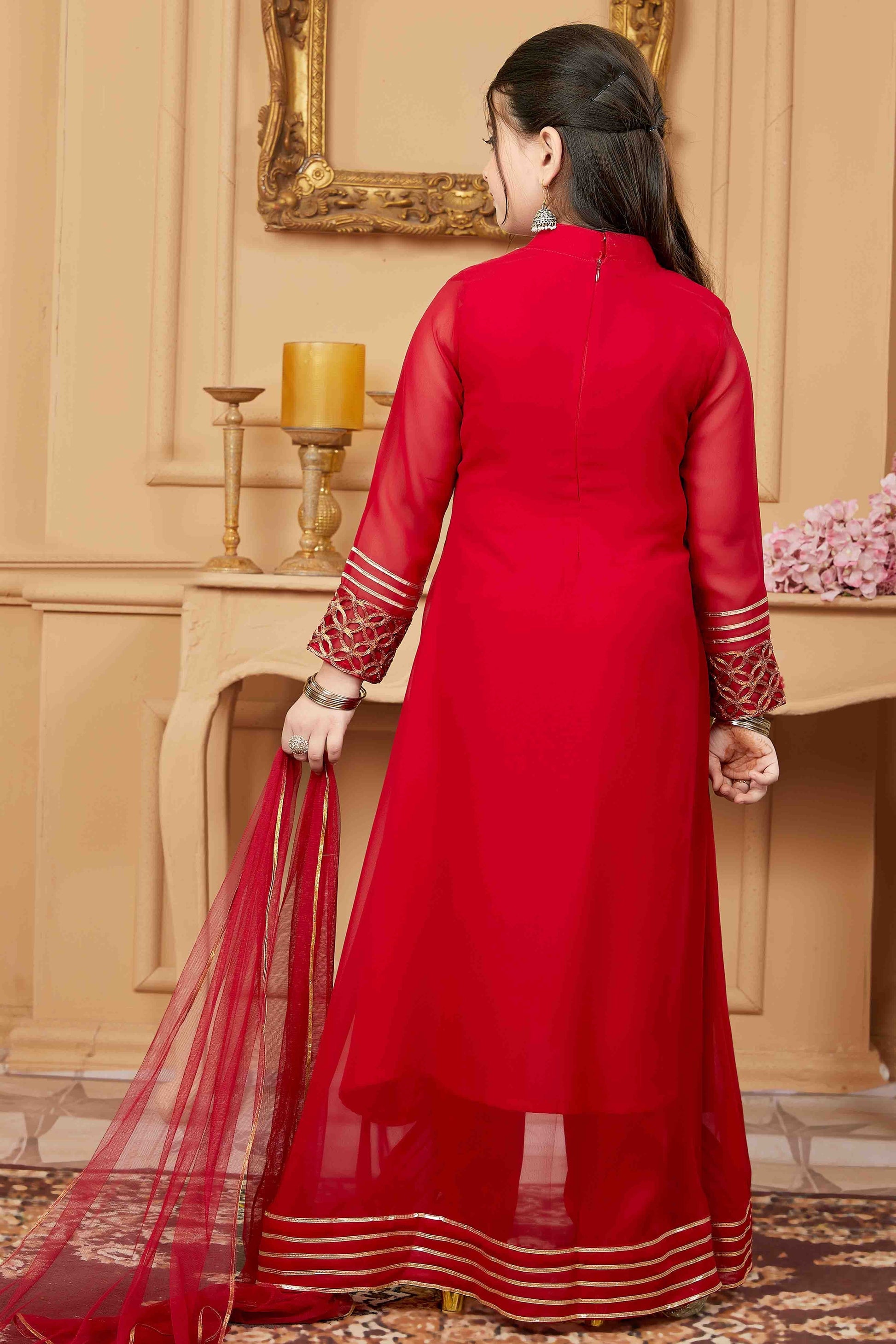 Red Colour Faux Georgette Pant Style Suit GW1070737 A