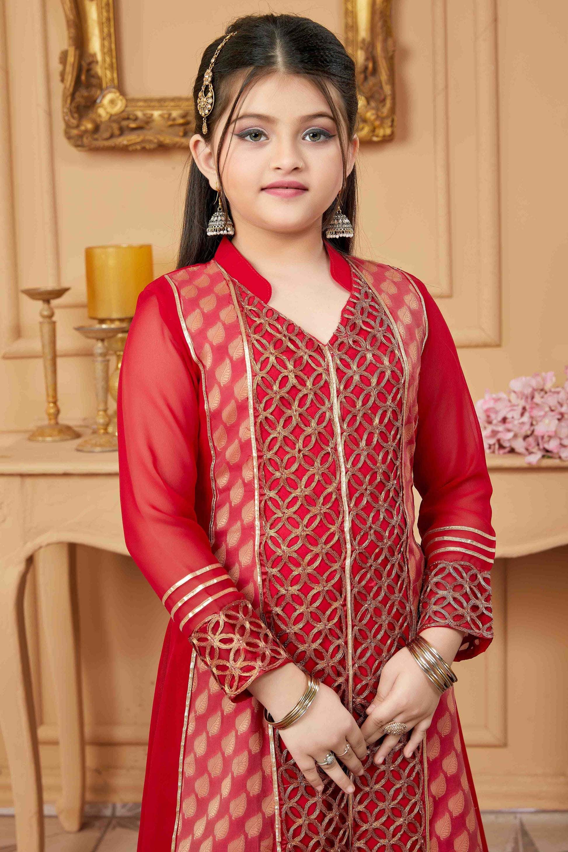 Red Colour Faux Georgette Pant Style Suit GW1070737 B