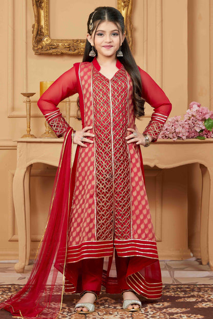 Red Colour Faux Georgette Pant Style Suit GW1070737