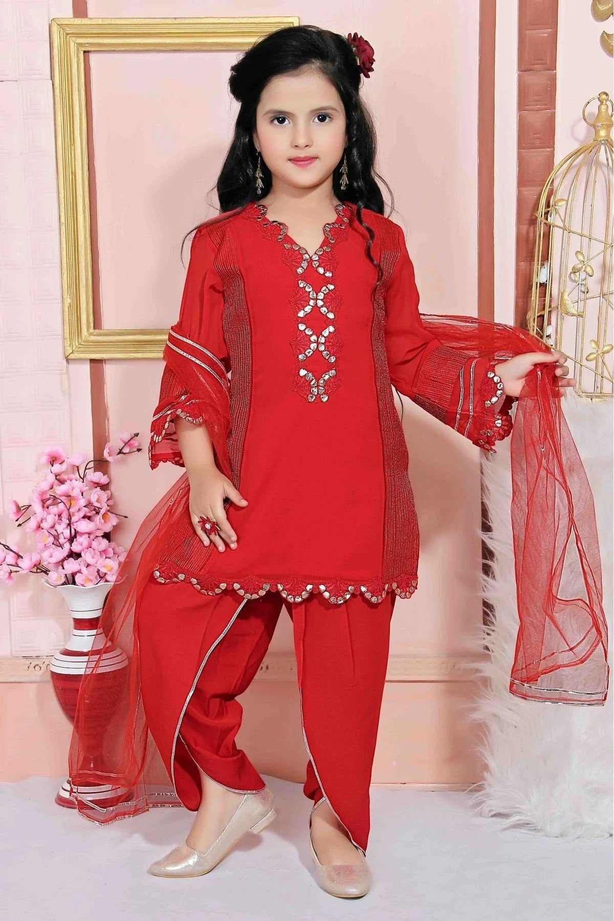 Red Colour Faux Georgette Party Wear Patiala Suit GW1070022