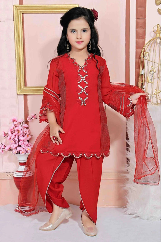 Red Colour Faux Georgette Party Wear Patiala Suit GW1070022