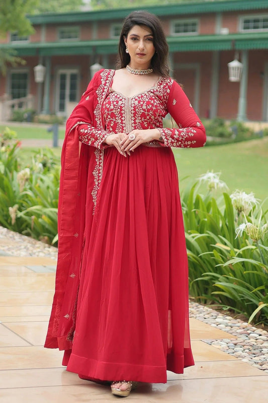 Red Colour Faux Georgette Stitched Gown GW1112332