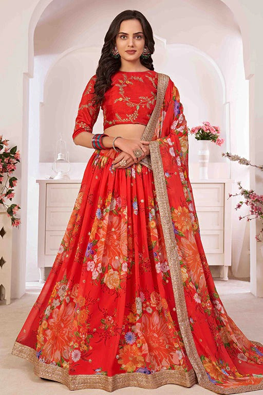 Red Colour Georgette Designer Lehenga Choli LC1240043