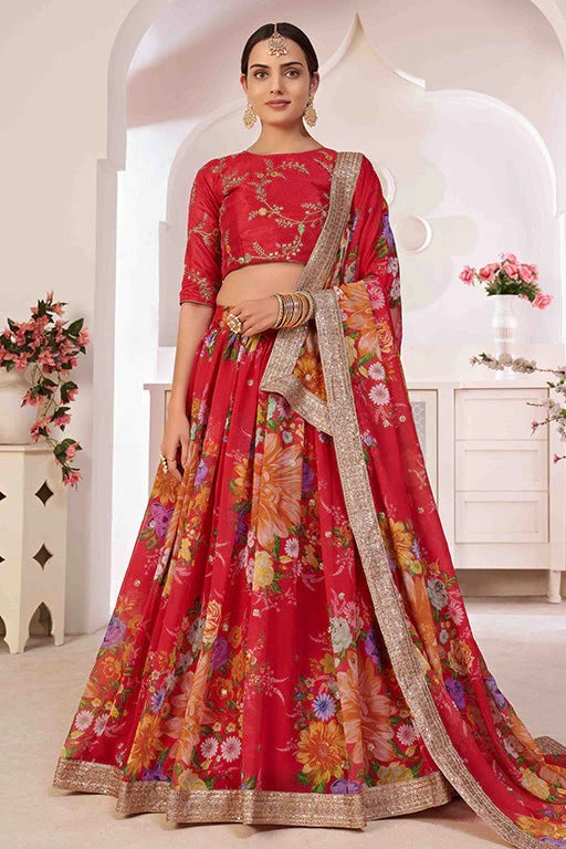 Red Colour Georgette Designer Lehenga Choli LC1240049