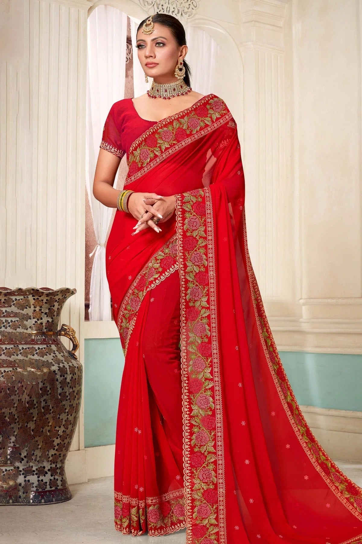 Red Colour Georgette Designer Saree LC1121483