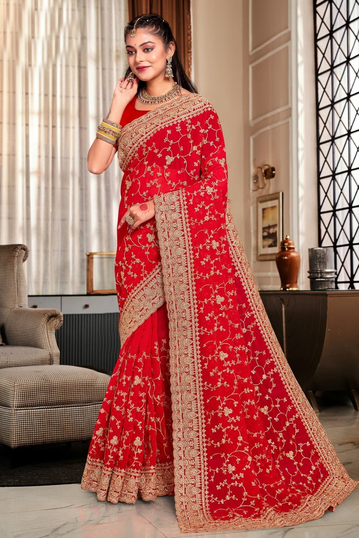 Red Colour Georgette Designer Saree LC1121721