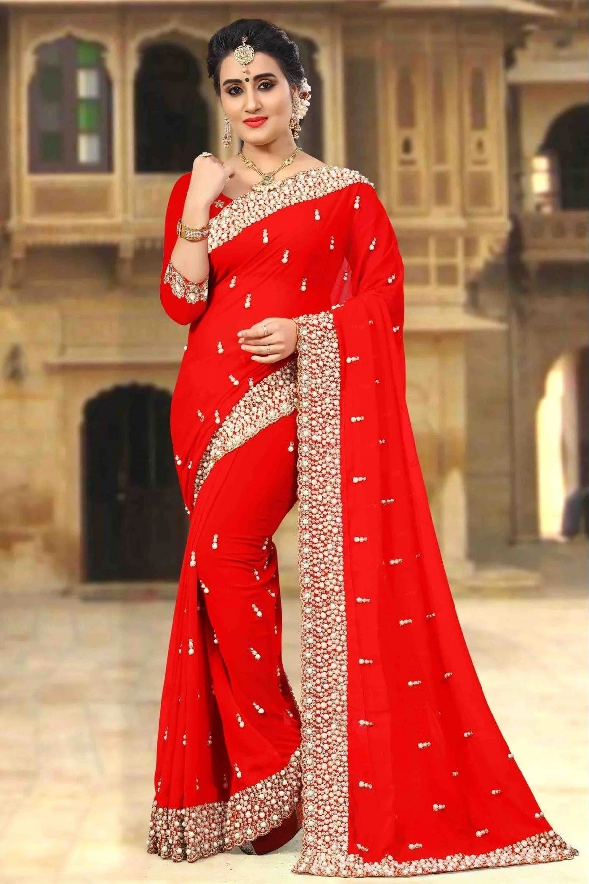 Red Colour Georgette Designer Saree SD1090008