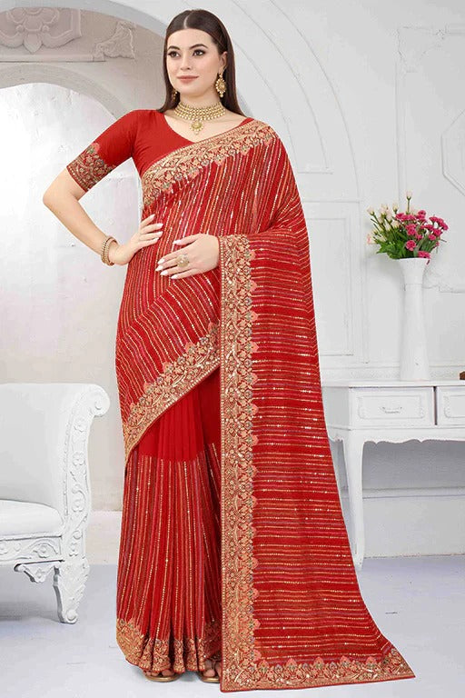 Red Colour Georgette Designer Saree SD1090672