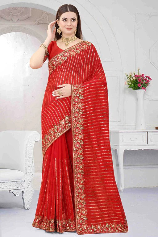 Red Colour Georgette Designer Saree SD1090673